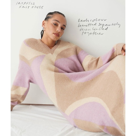 & Other Stories Intarsia Alpaca Wool Knit Midi Dress in Beige/Pink - Picture 2 of 10